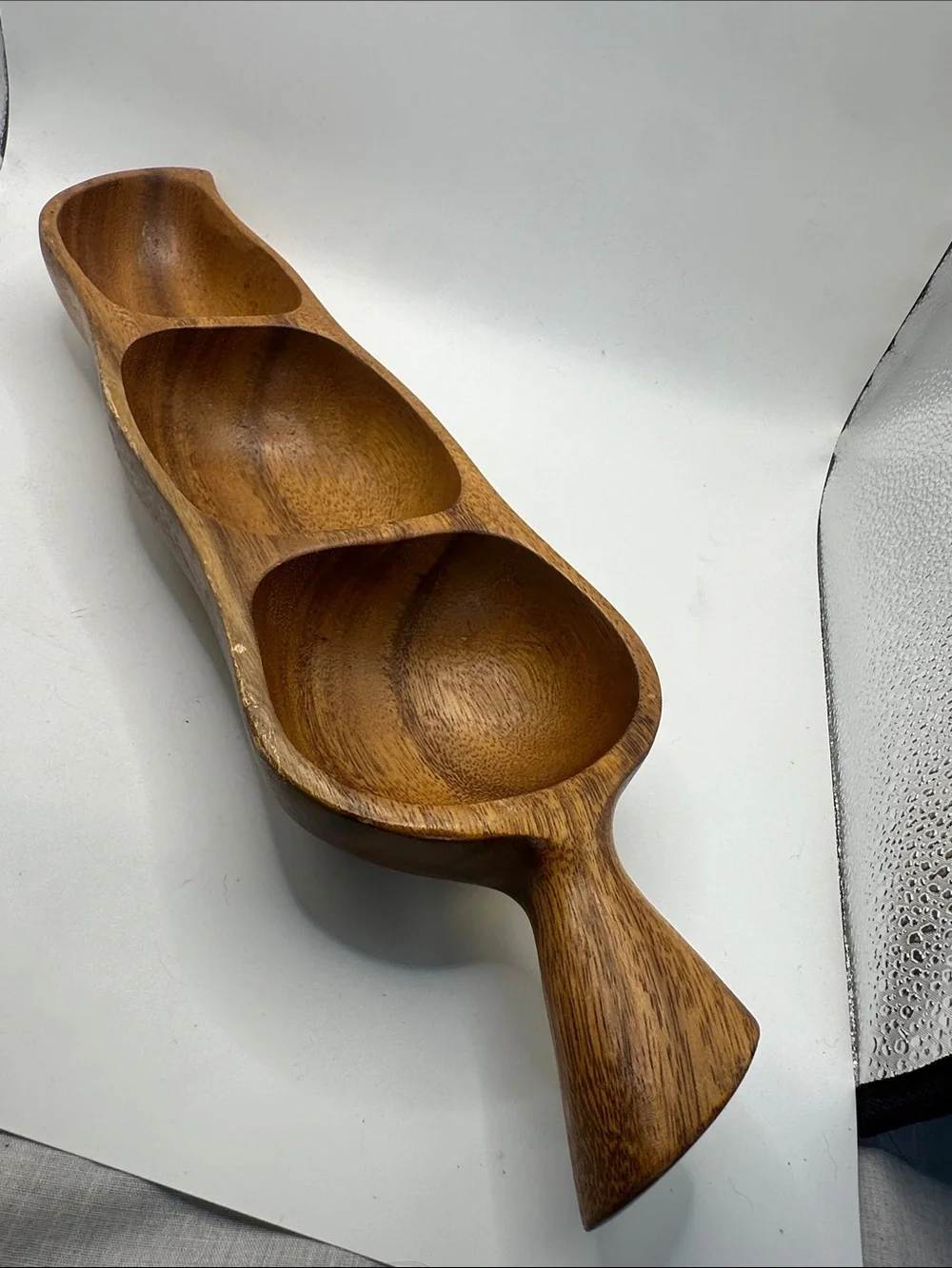 Wooden 3-Section Serving Tray - Natural Brown